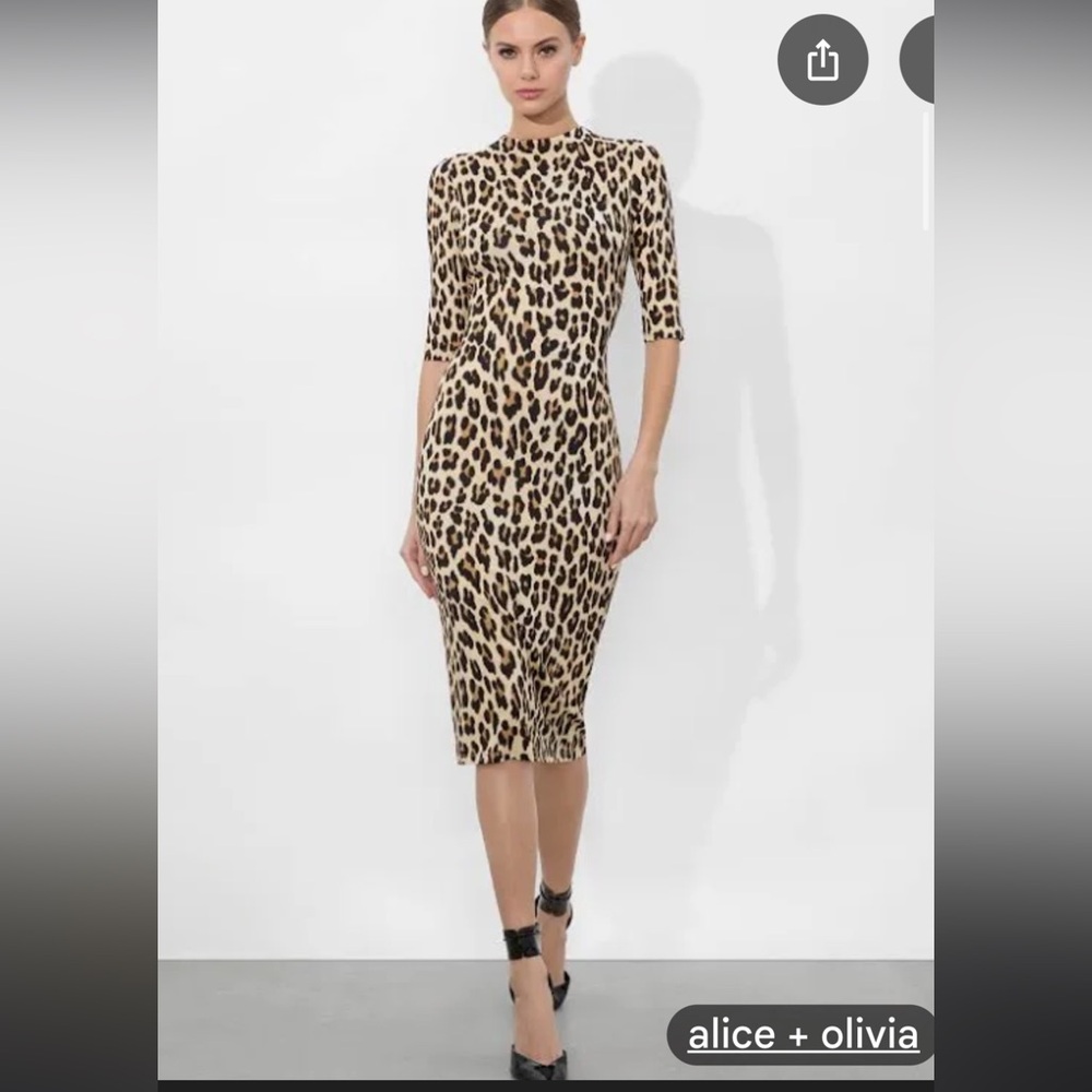 Alice + Olivia Leopard Print Midi Dress in Tan and Black